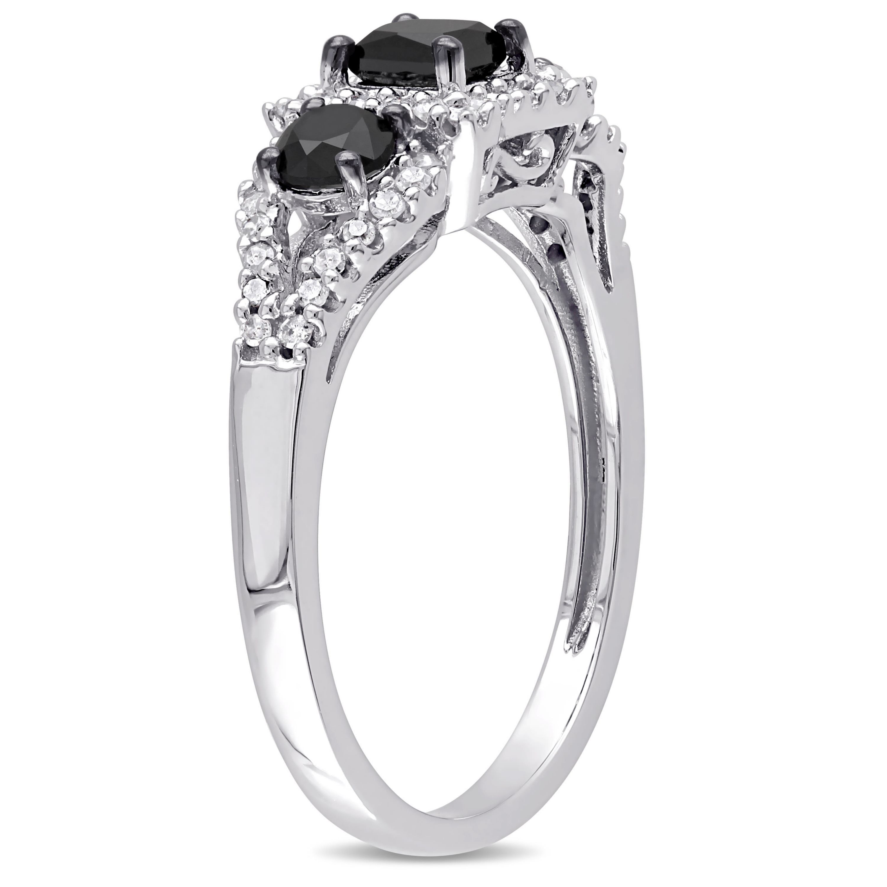 1 ct. t.w. Black and White Diamond 3-Stone Engagement Ring in 10K White Gold