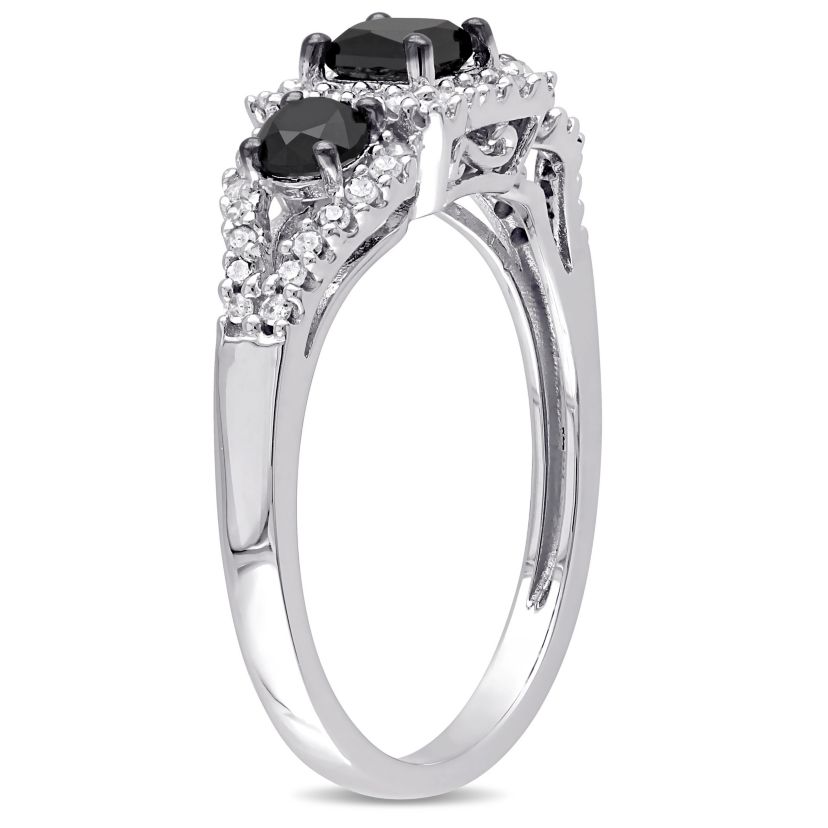 1 ct. t.w. Black and White Diamond 3-Stone Engagement Ring in 10K White Gold