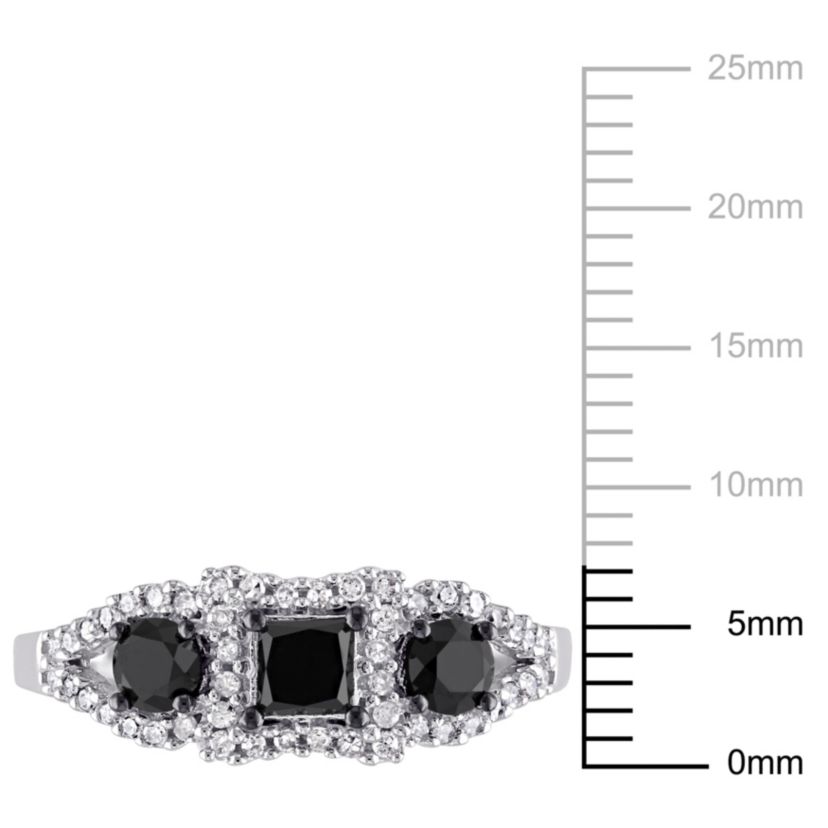 1 ct. t.w. Black and White Diamond 3-Stone Engagement Ring in 10K White Gold