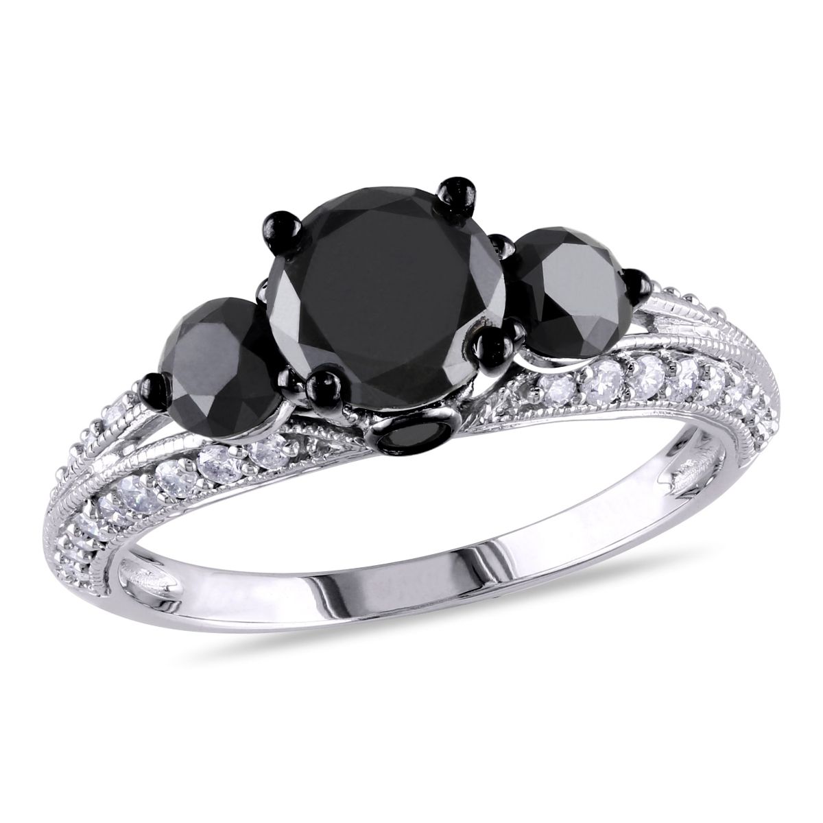 2 ct. t.w. Black and White Diamond 3-Stone Engagement Ring in 10K White Gold