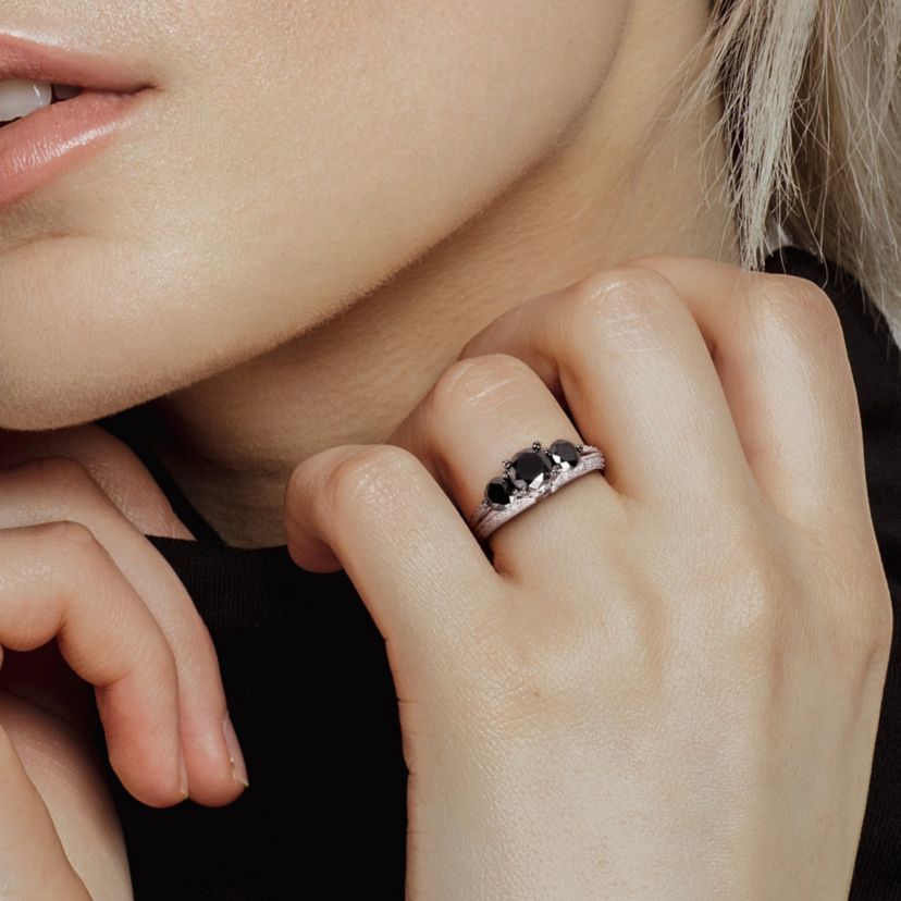 2 ct. t.w. Black and White Diamond 3-Stone Engagement Ring in 10K White Gold
