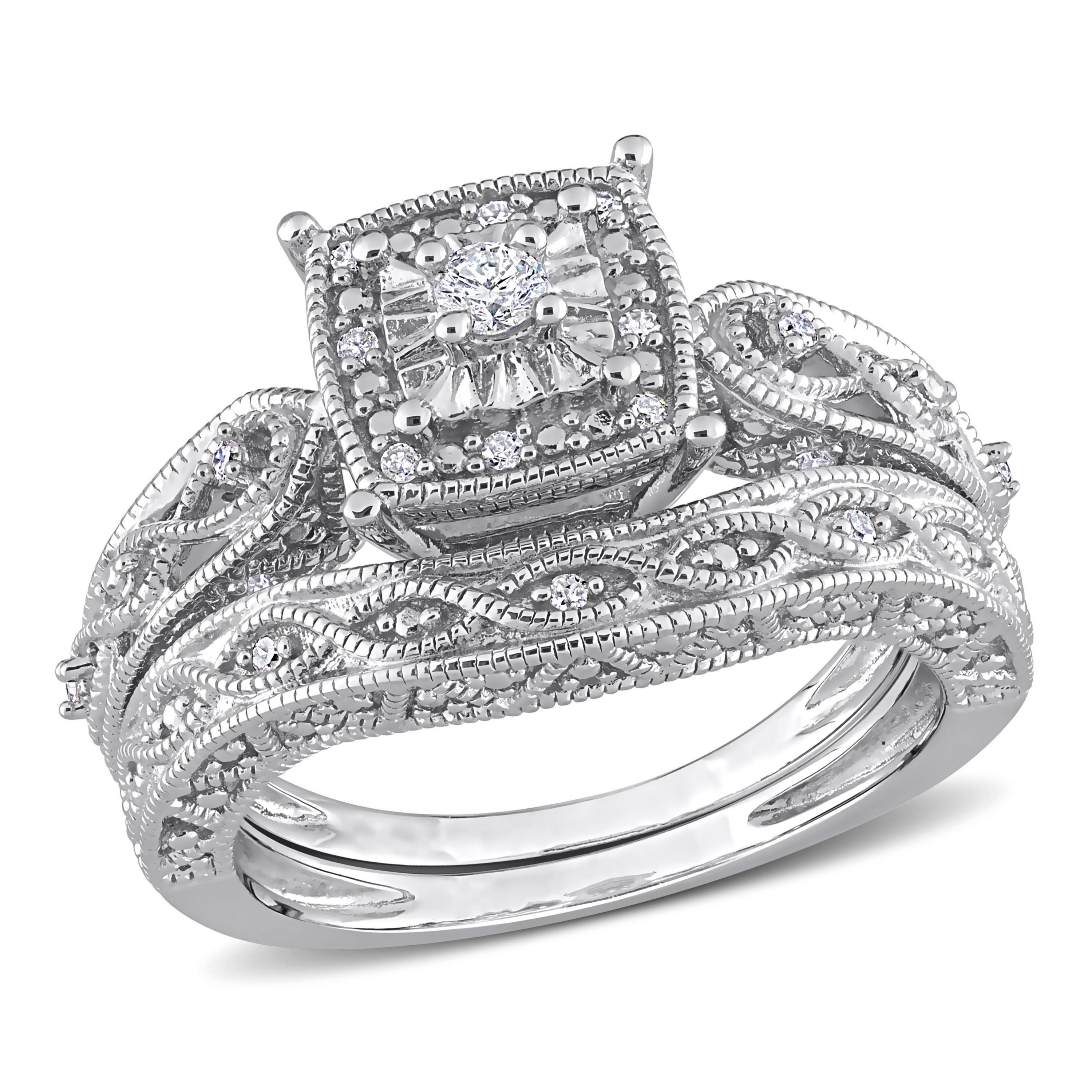 1/5 ct. t.w. Diamond Filigree Bridal Ring Set in Sterling Silver