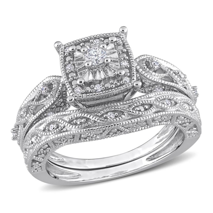 1/5 ct. t.w. Diamond Filigree Bridal Ring Set in Sterling Silver
