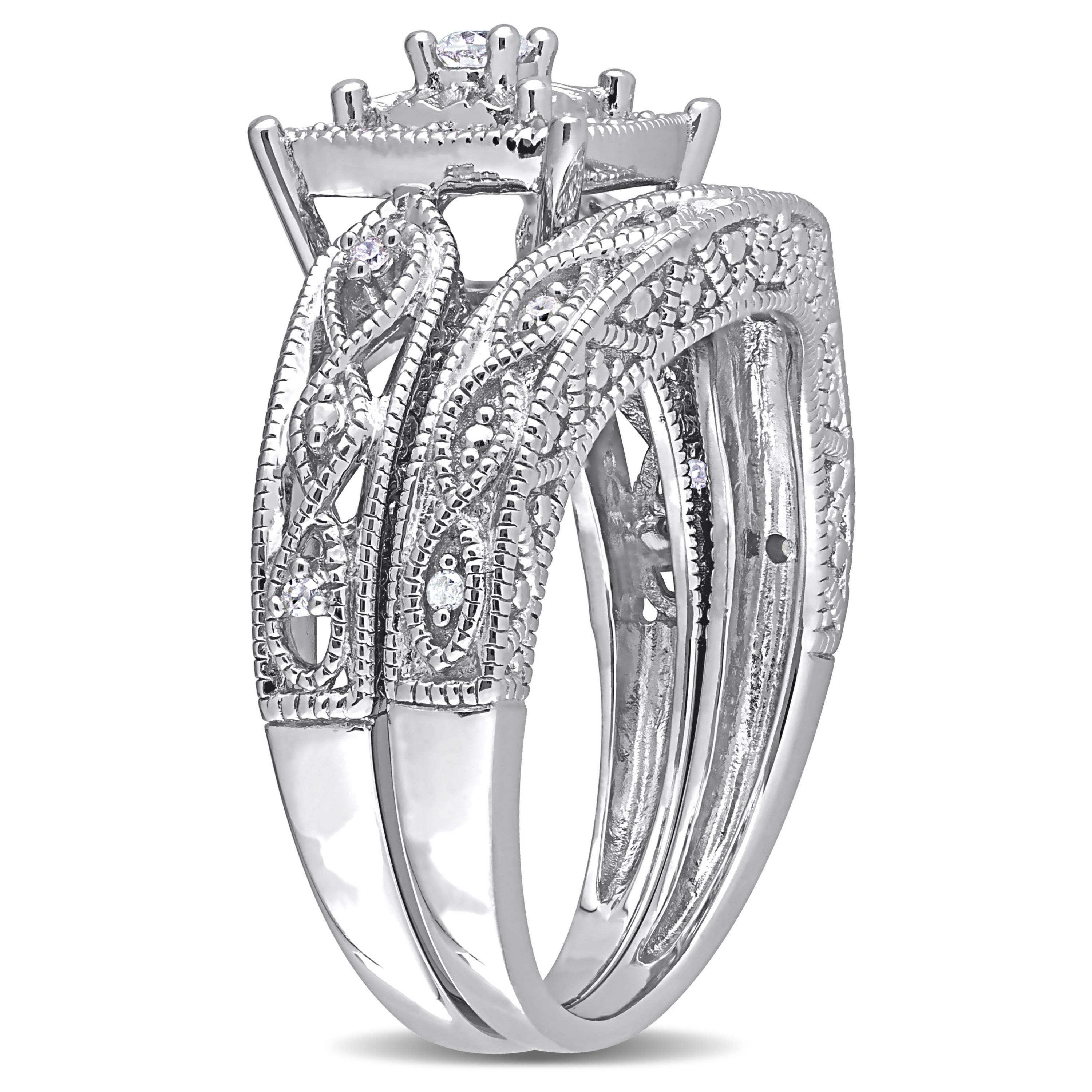 1/5 ct. t.w. Diamond Filigree Bridal Ring Set in Sterling Silver