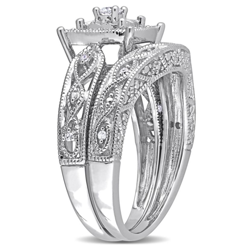 1/5 ct. t.w. Diamond Filigree Bridal Ring Set in Sterling Silver