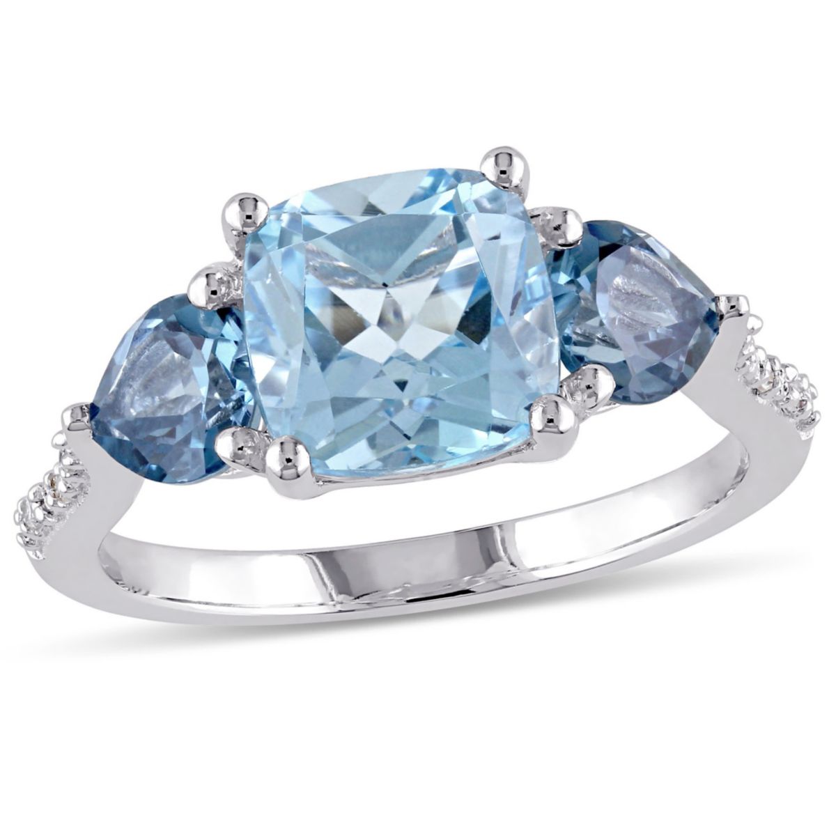 Sky and London Blue Topaz with Diamond Accent Ring in Sterling Silver