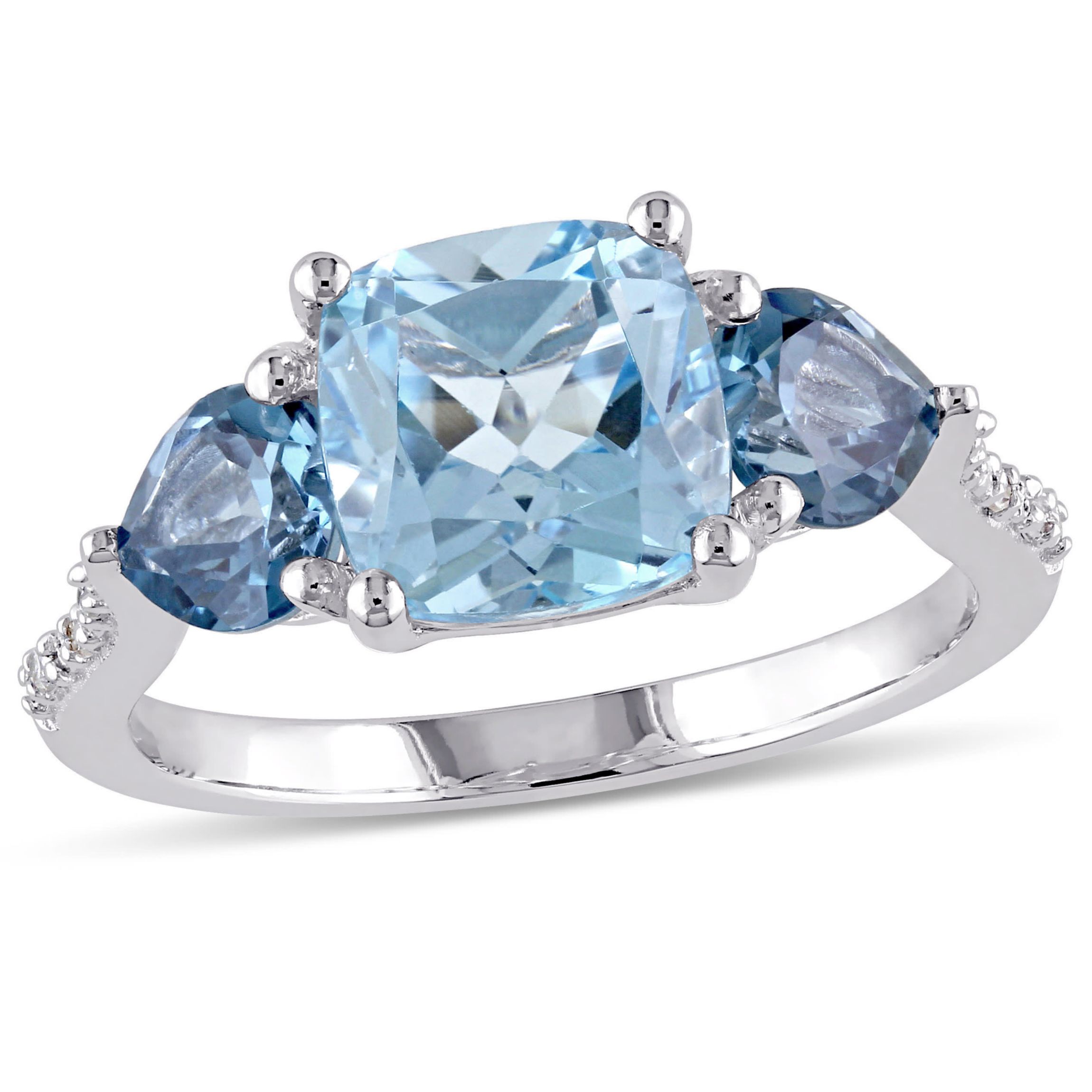 Sky and London Blue Topaz with Diamond Accent Ring in Sterling Silver