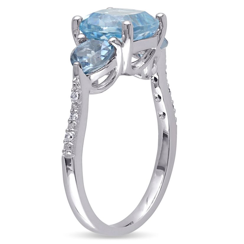 Sky and London Blue Topaz with Diamond Accent Ring in Sterling Silver