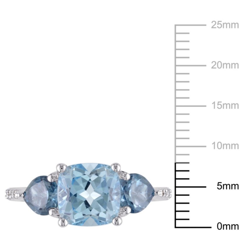 Sky and London Blue Topaz with Diamond Accent Ring in Sterling Silver