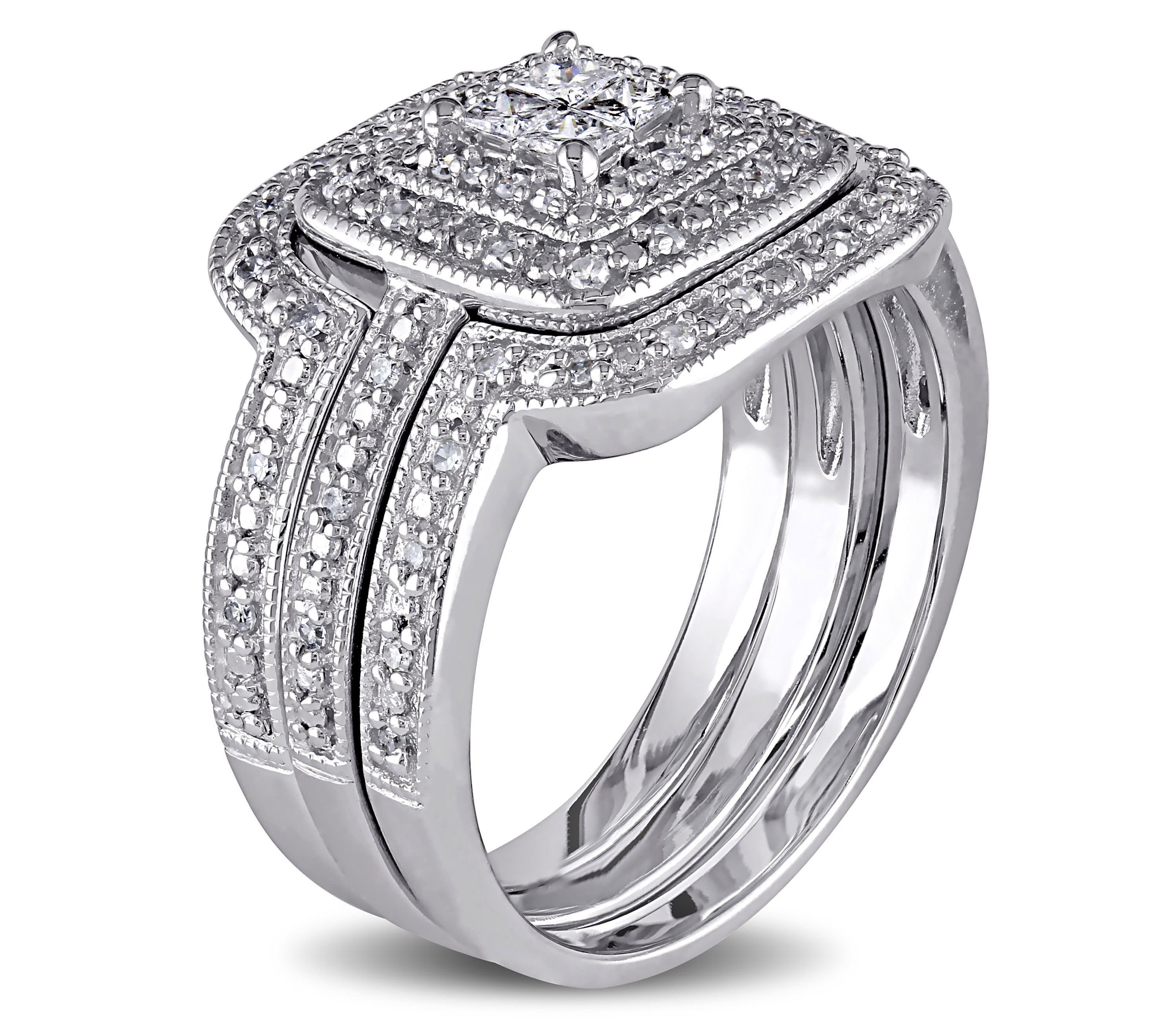 3/8 ct. t.w. Diamond Quad Halo Bridal Ring Set in Sterling Silver