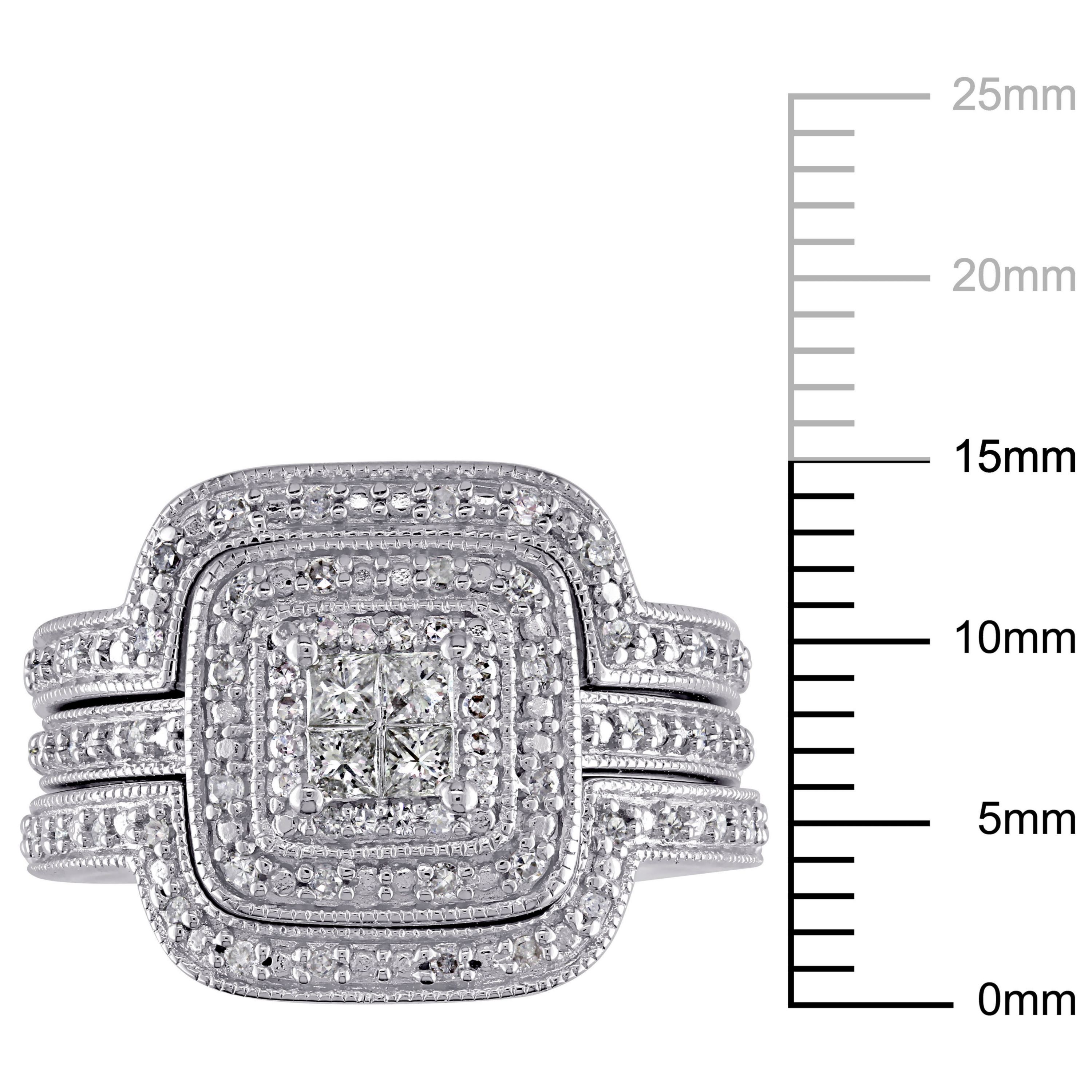 3/8 ct. t.w. Diamond Quad Halo Bridal Ring Set in Sterling Silver