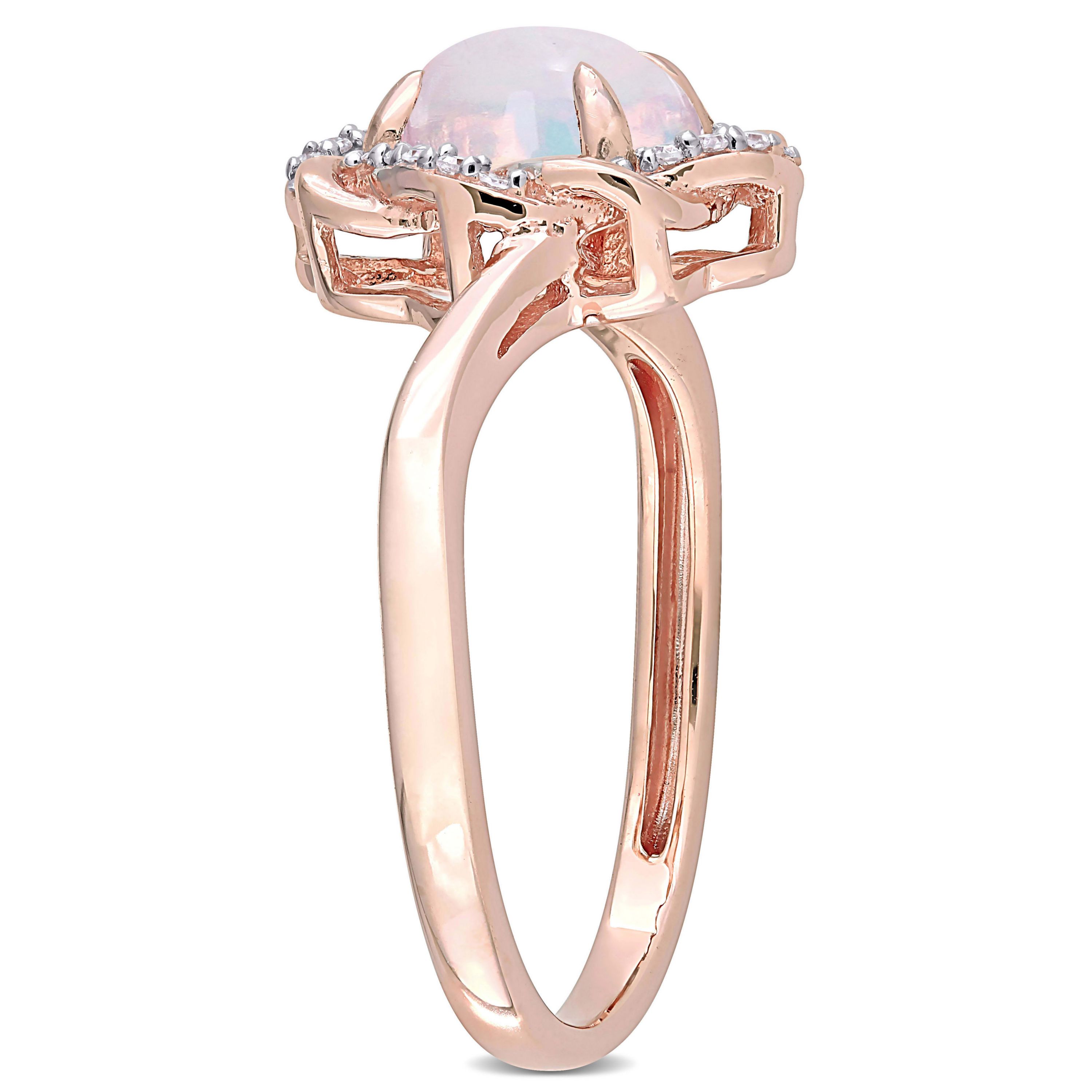 Ethiopian Blue Opal and Diamond Accent Interlaced Halo Ring 10K Rose Gold