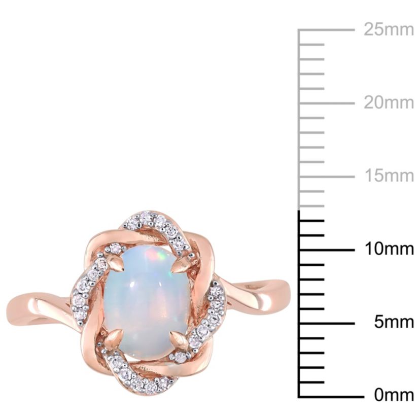 Ethiopian Blue Opal and Diamond Accent Interlaced Halo Ring 10K Rose Gold