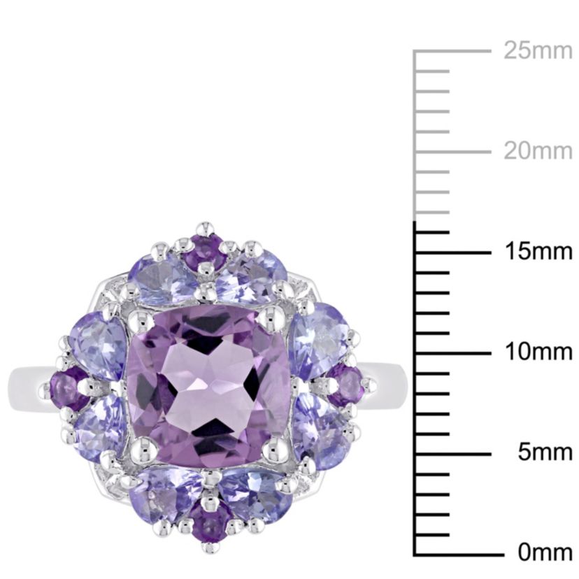 Amethyst and Tanzanite Floral Cluster Ring in Sterling Silver