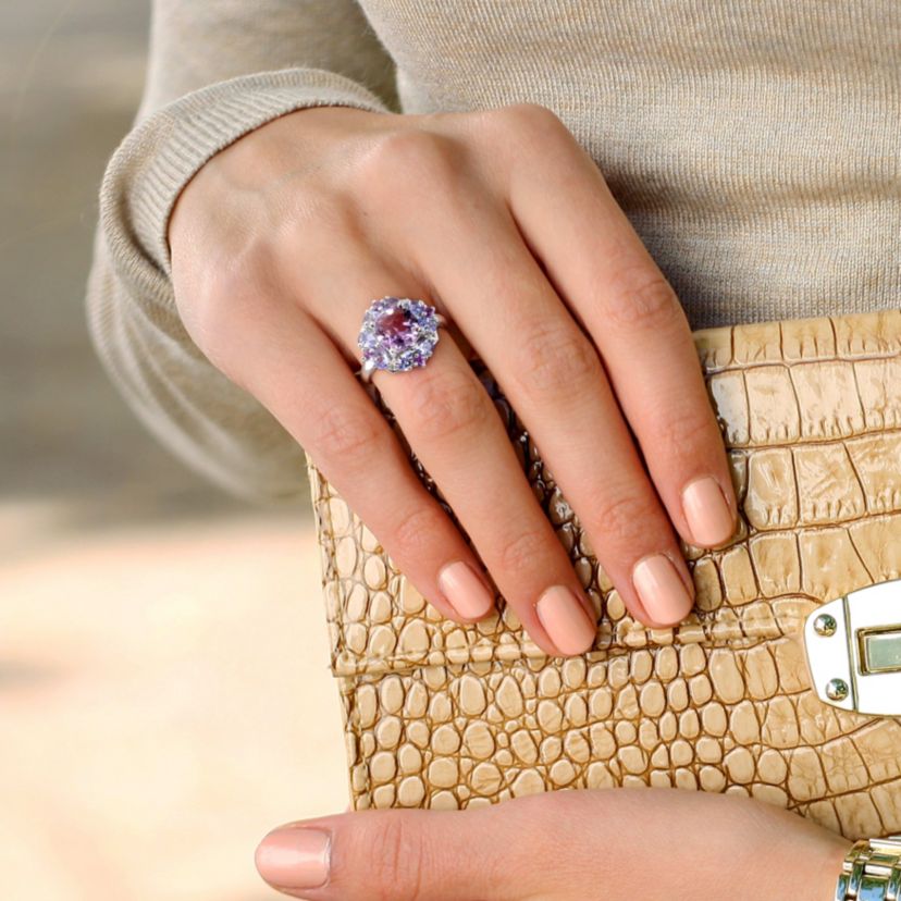 Amethyst and Tanzanite Floral Cluster Ring in Sterling Silver