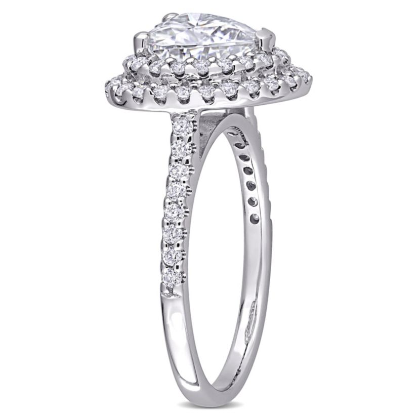 Lab Created Created Moissanite Double Heart Halo Engagement Ring in 10K White Gold