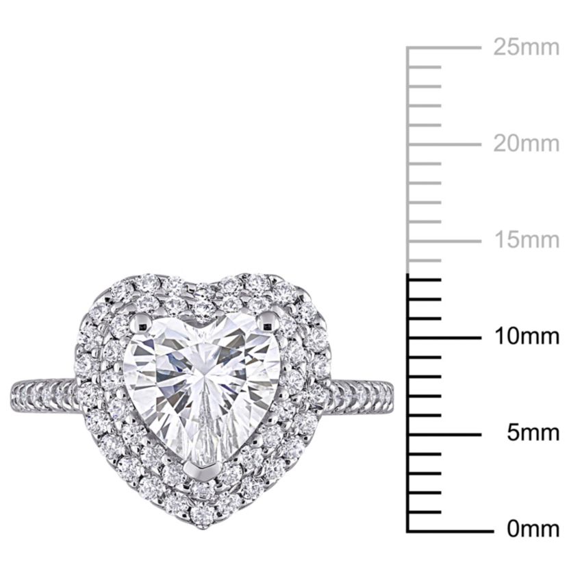 Lab Created Created Moissanite Double Heart Halo Engagement Ring in 10K White Gold