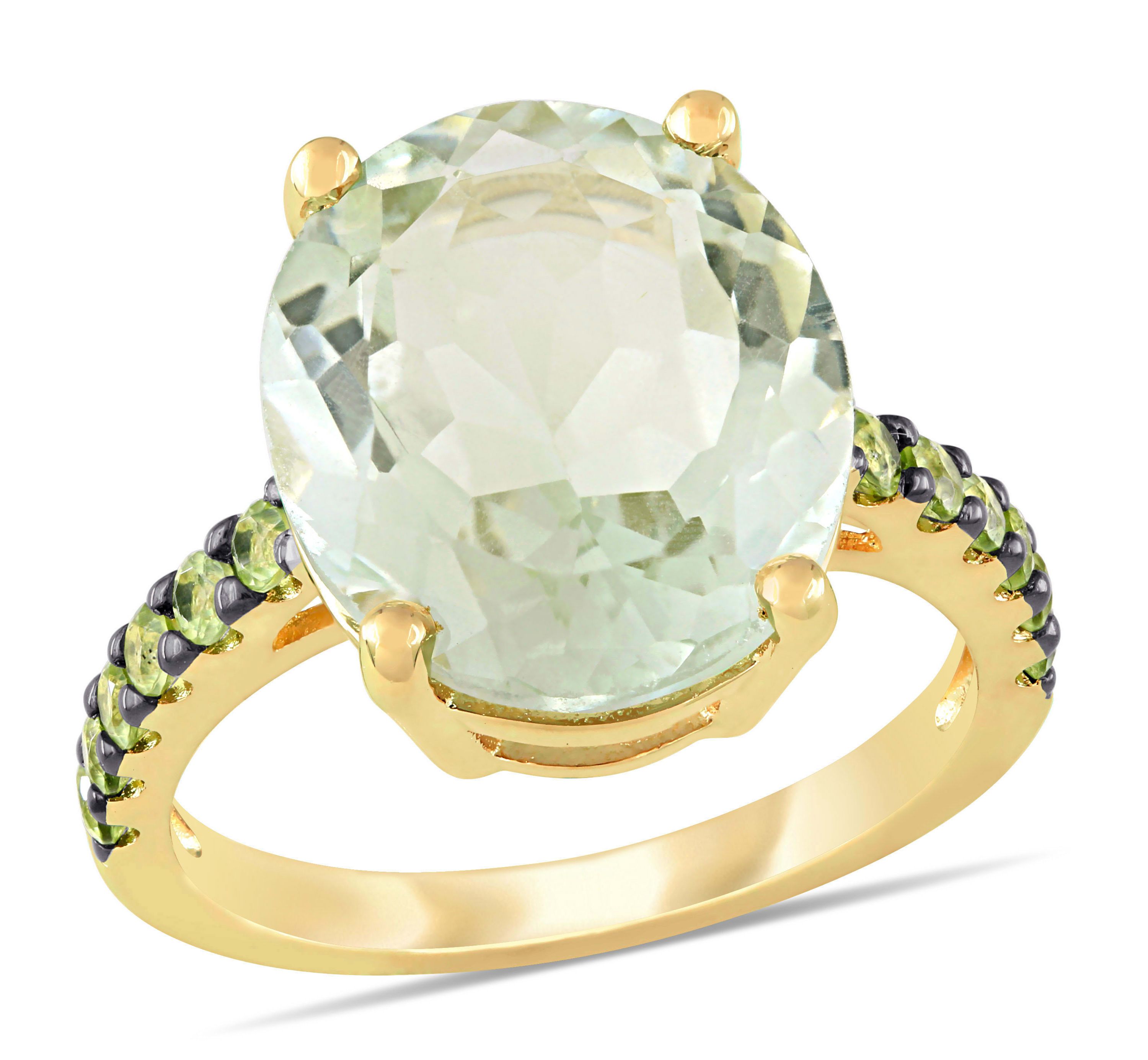 Green Quartz and Peridot Cocktail Ring in Yellow Sterling Silver with Black Rhodium Plated