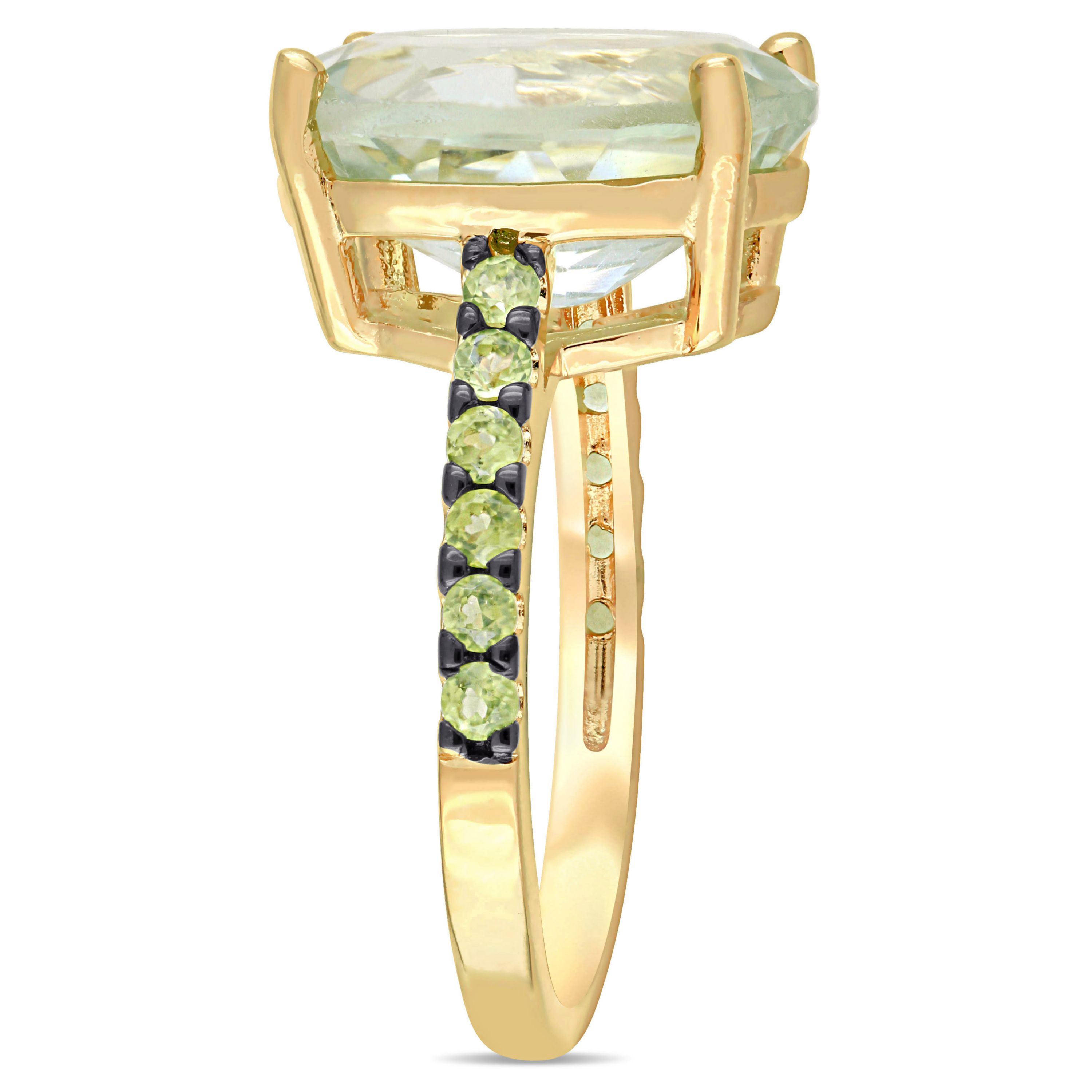 Green Quartz and Peridot Cocktail Ring in Yellow Sterling Silver with Black Rhodium Plated