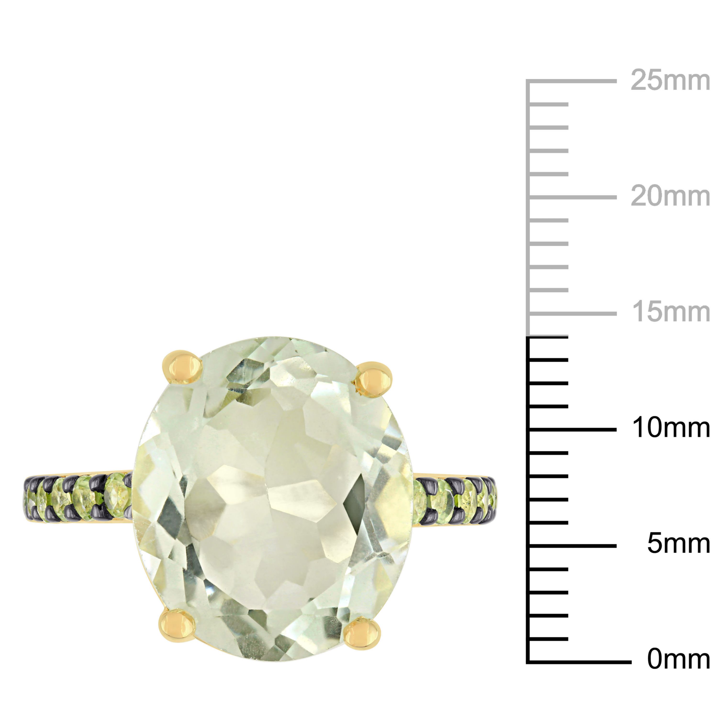 Green Quartz and Peridot Cocktail Ring in Yellow Sterling Silver with Black Rhodium Plated