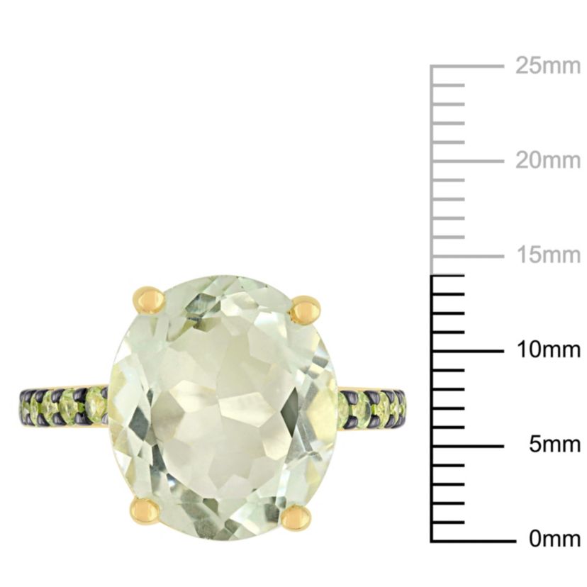 Green Quartz and Peridot Cocktail Ring in Yellow Sterling Silver with Black Rhodium Plated