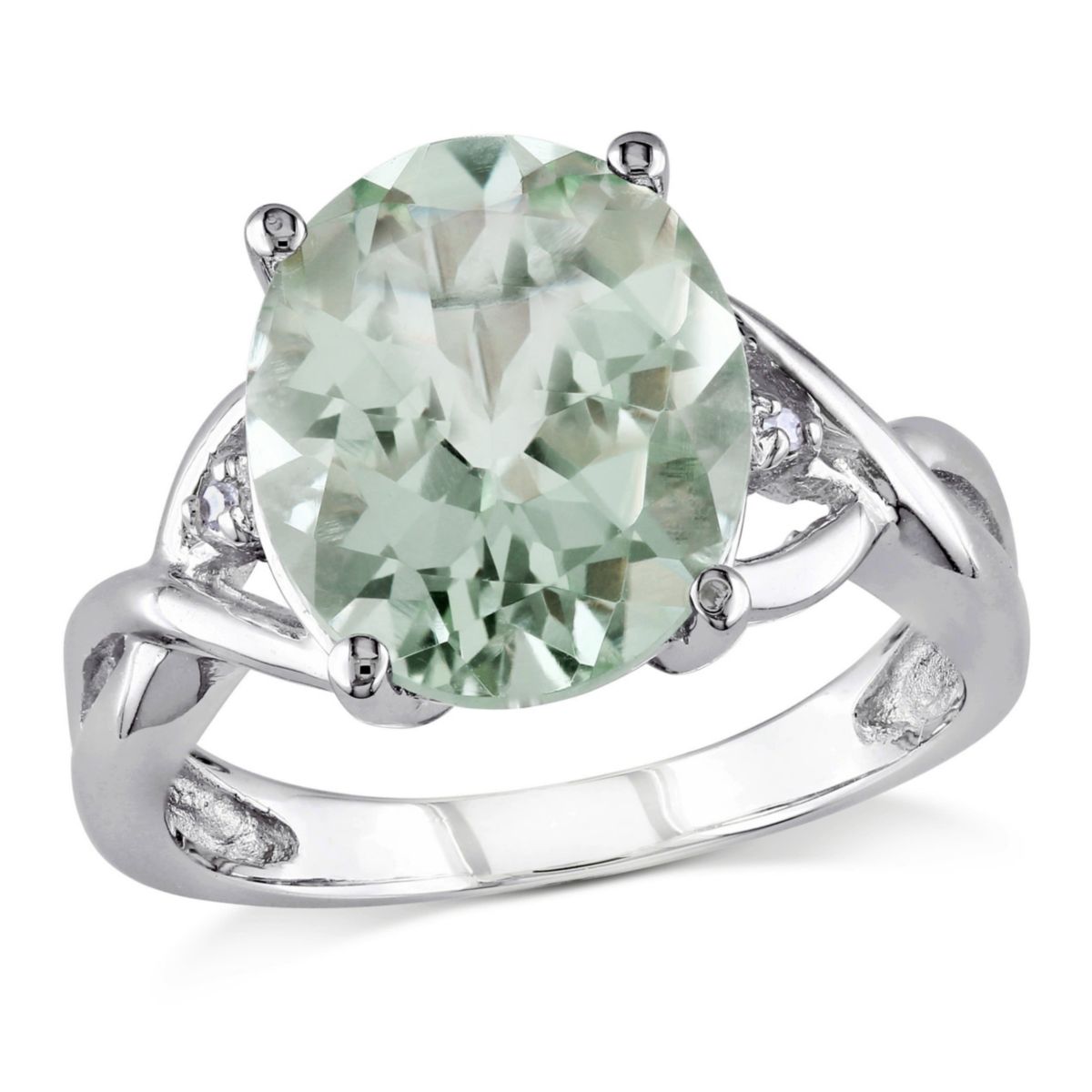 Green Quartz and Diamond Accent Ring in Sterling Silver