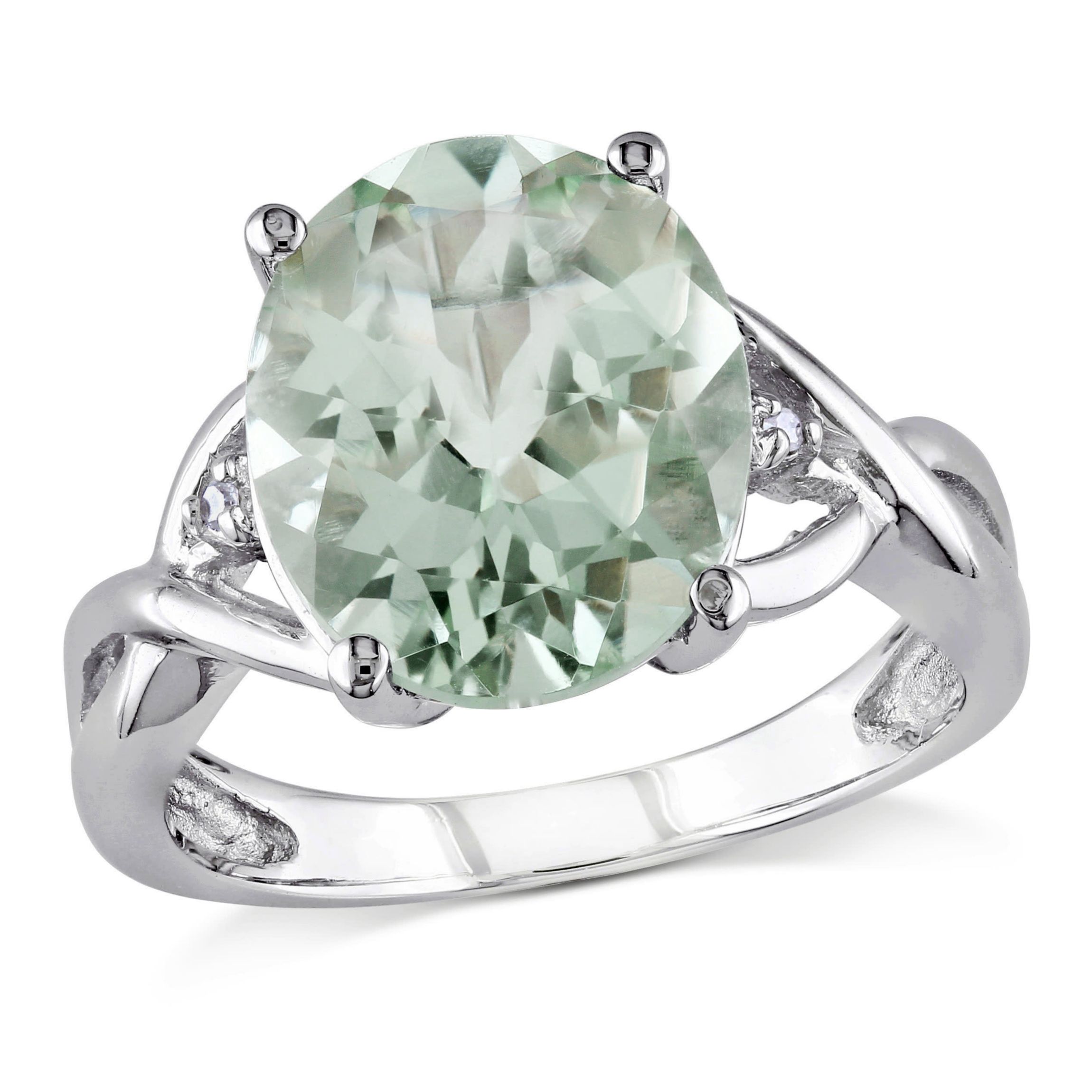 Green Quartz and Diamond Accent Ring in Sterling Silver