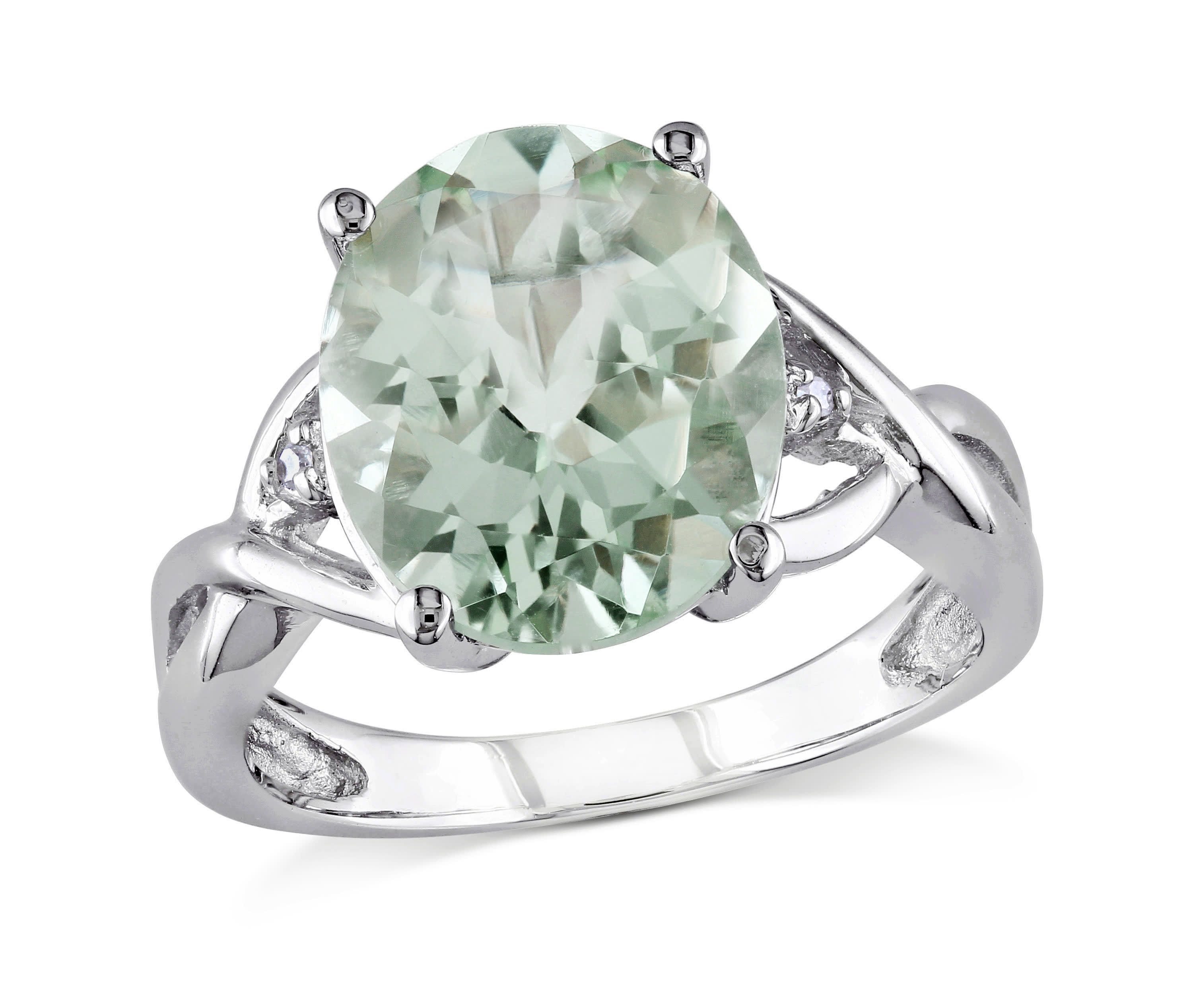 Green Quartz and Diamond Accent Ring in Sterling Silver