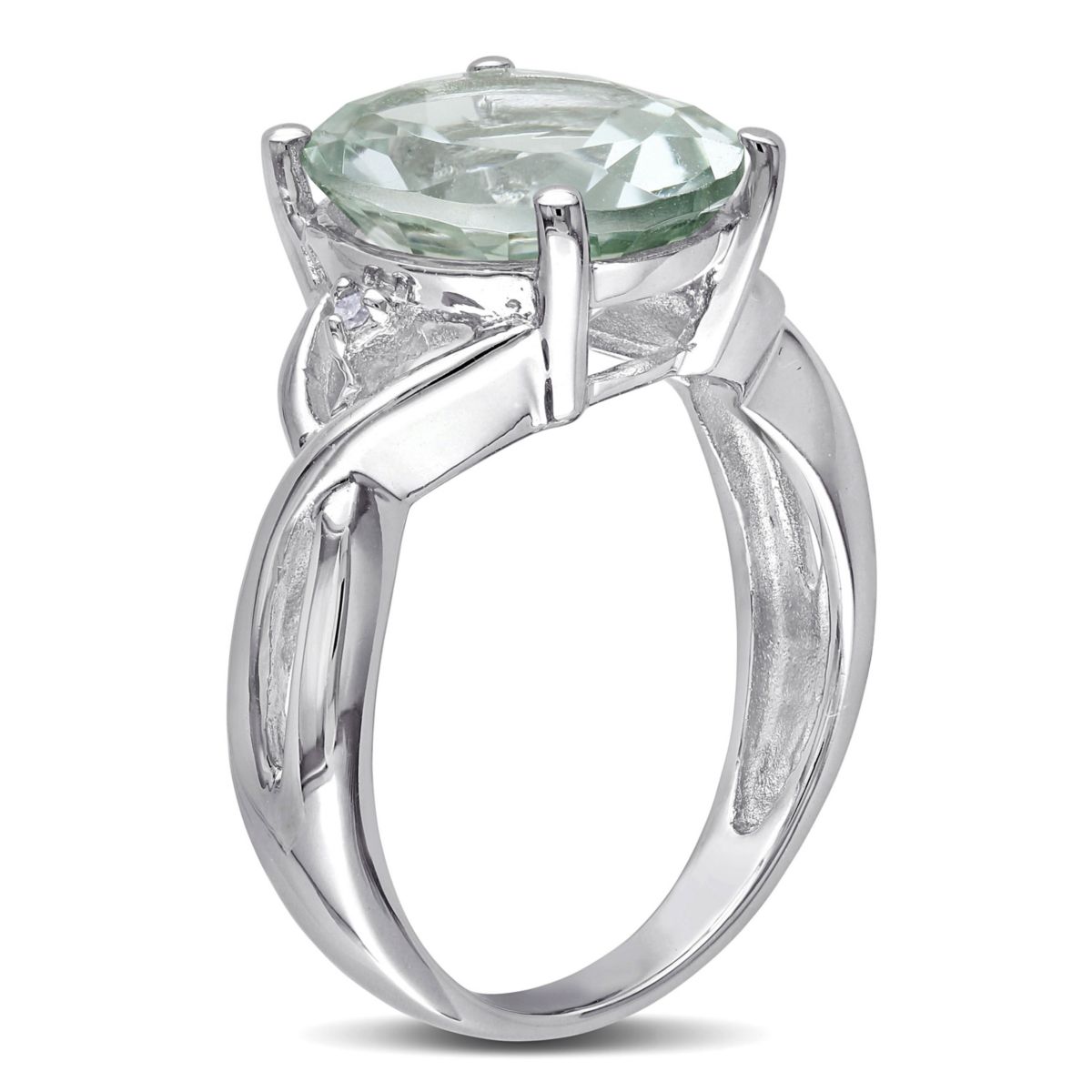 Green Quartz and Diamond Accent Ring in Sterling Silver