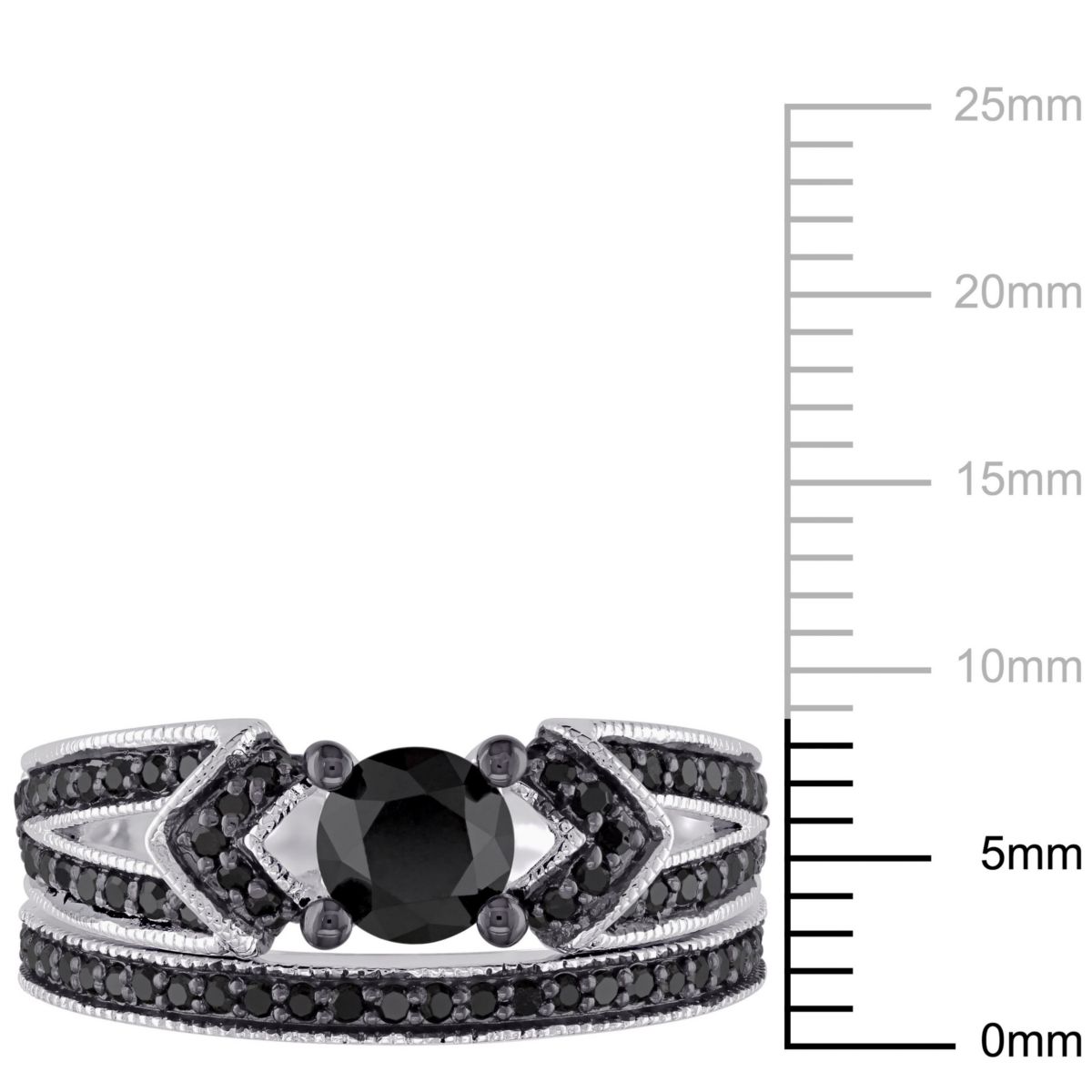 1.12 ct. t.w. Black Diamond Split Shank Bridal Ring Set in Sterling Silver with Black Rhodium Plated