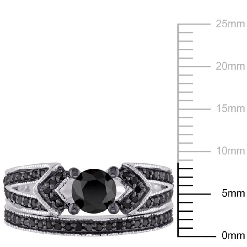 1.12 ct. t.w. Black Diamond Split Shank Bridal Ring Set in Sterling Silver with Black Rhodium Plated