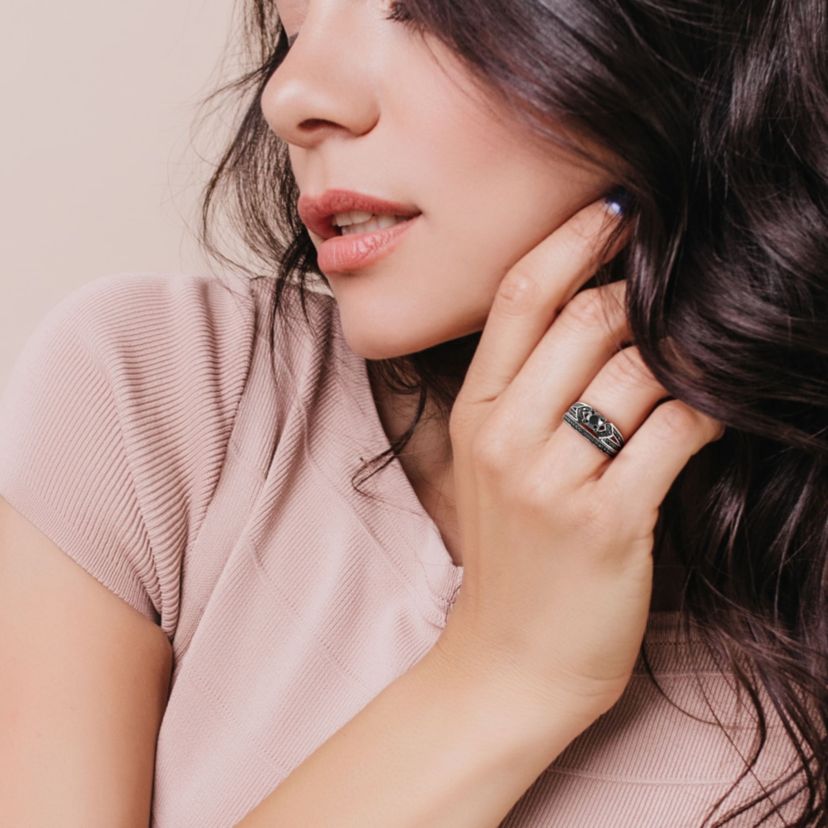 1.12 ct. t.w. Black Diamond Split Shank Bridal Ring Set in Sterling Silver with Black Rhodium Plated