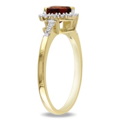 Garnet and Diamond Accent Halo Heart Ring 10K Yellow Gold