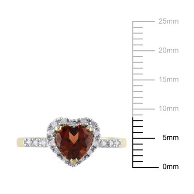 Garnet and Diamond Accent Halo Heart Ring 10K Yellow Gold