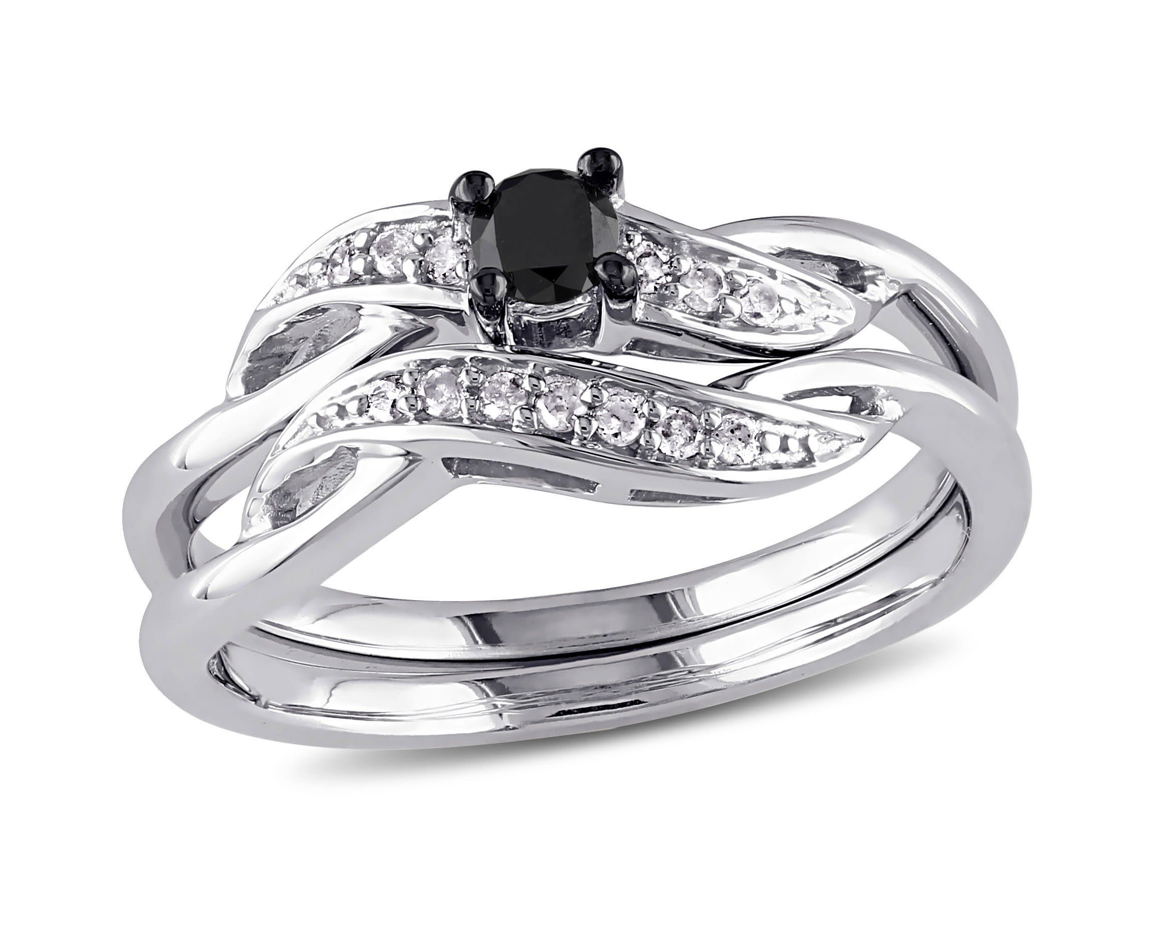 1/4 ct. t.w. Black and White Diamond Bridal Ring Set in Sterling Silver