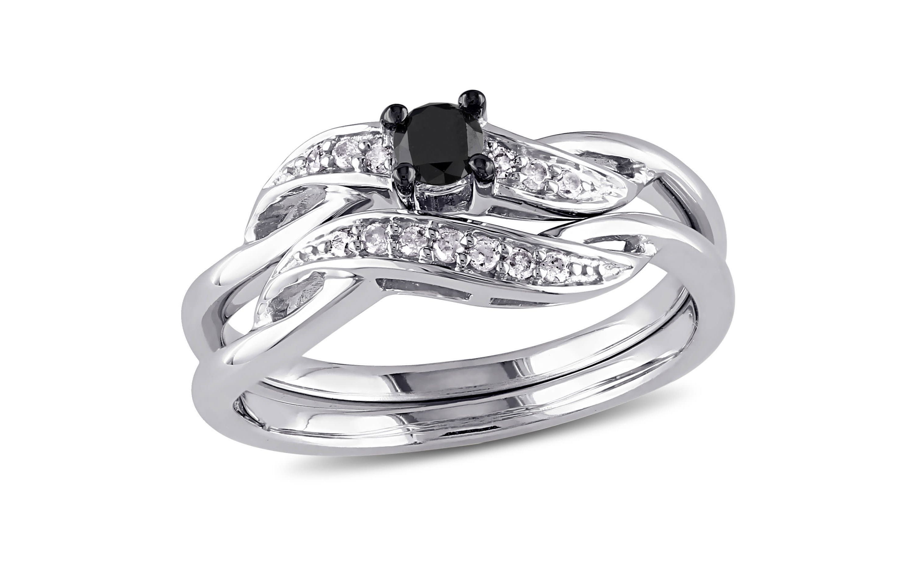 1/4 ct. t.w. Black and White Diamond Bridal Ring Set in Sterling Silver