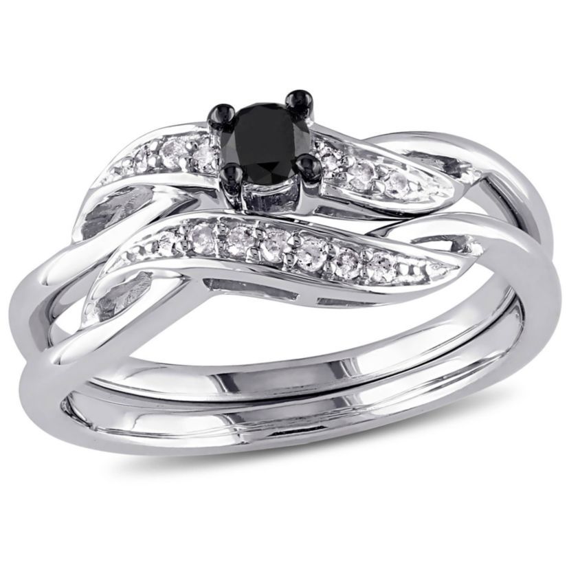 1/4 ct. t.w. Black and White Diamond Bridal Ring Set in Sterling Silver