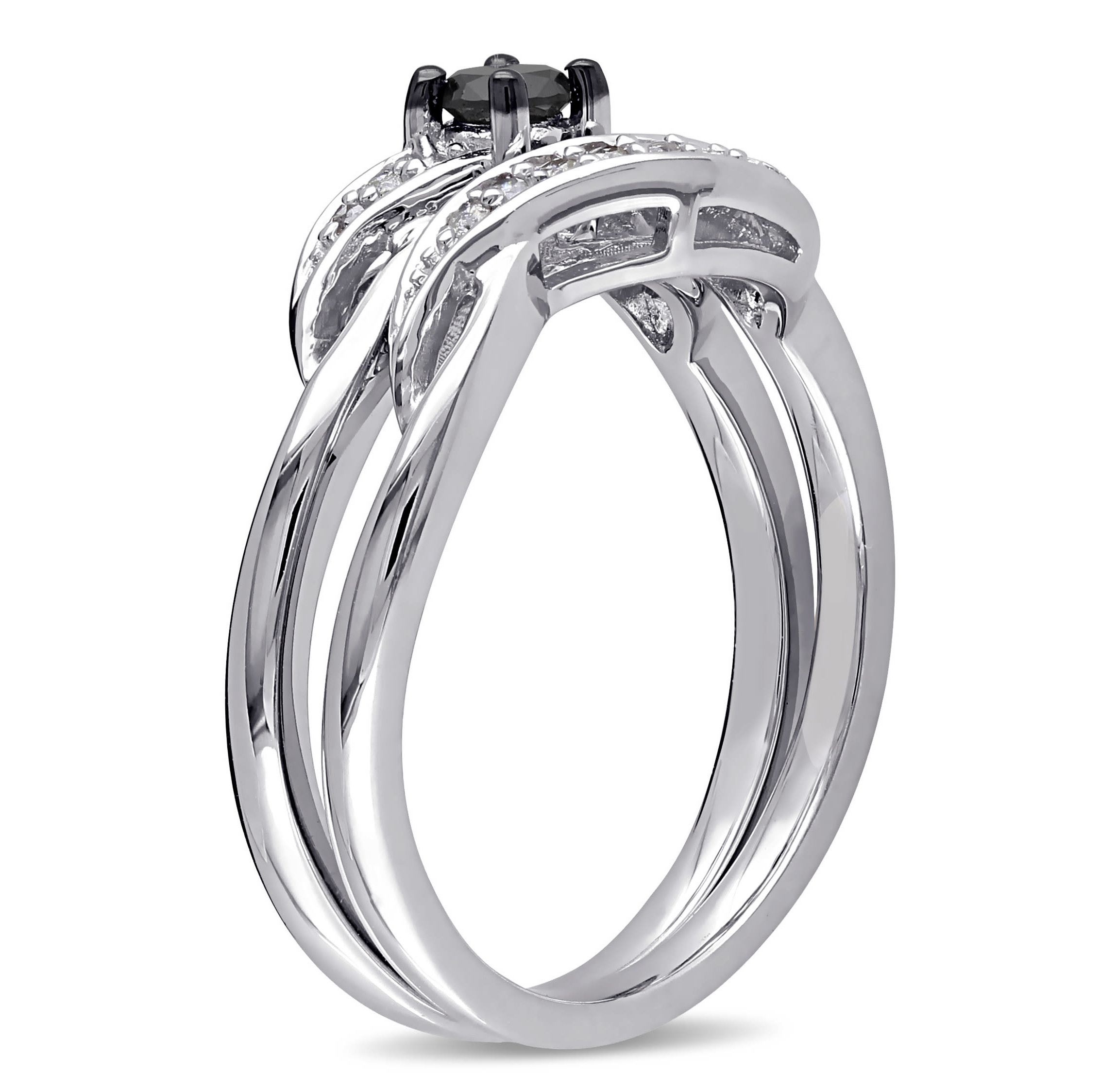 1/4 ct. t.w. Black and White Diamond Bridal Ring Set in Sterling Silver