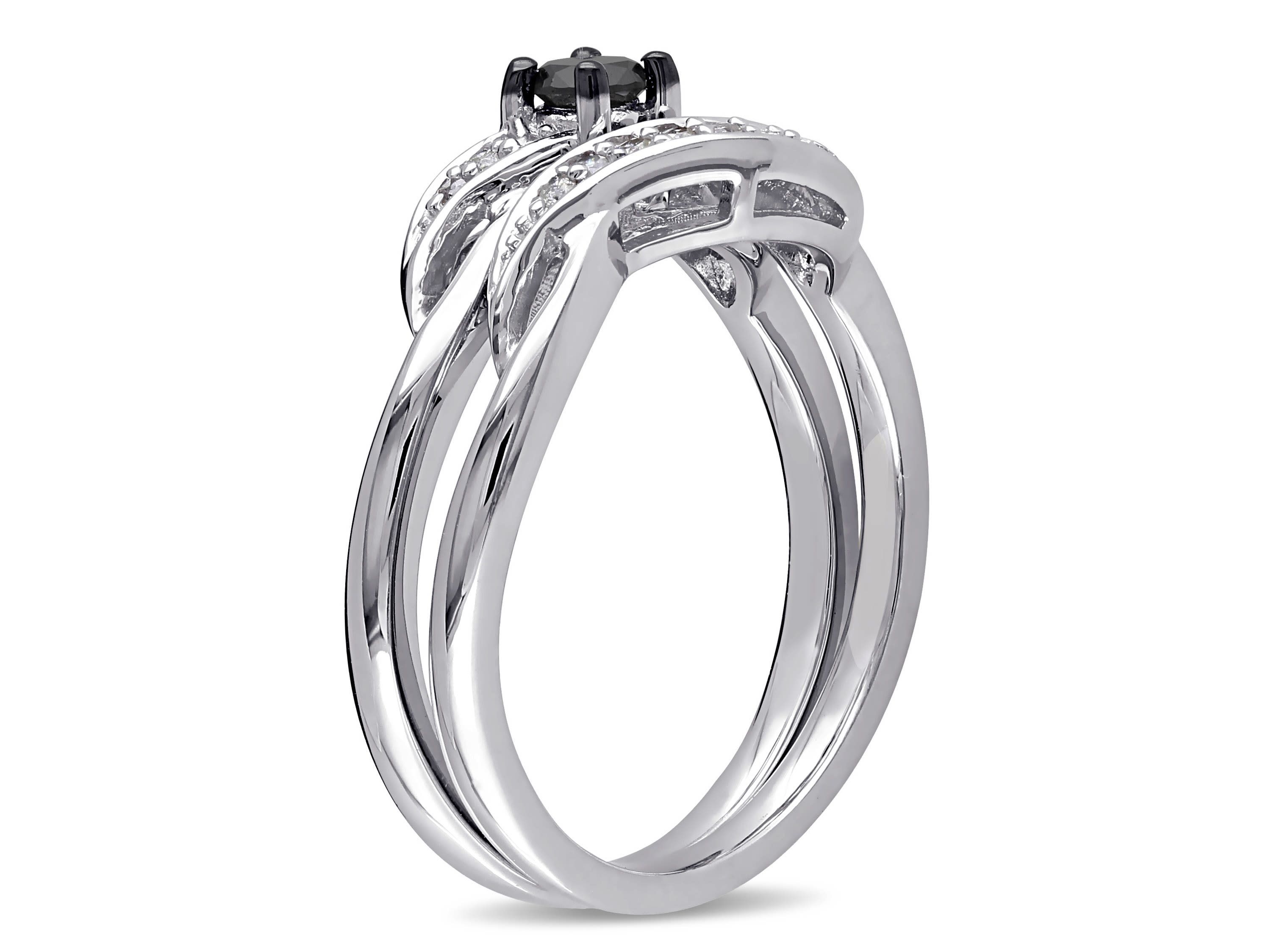 1/4 ct. t.w. Black and White Diamond Bridal Ring Set in Sterling Silver