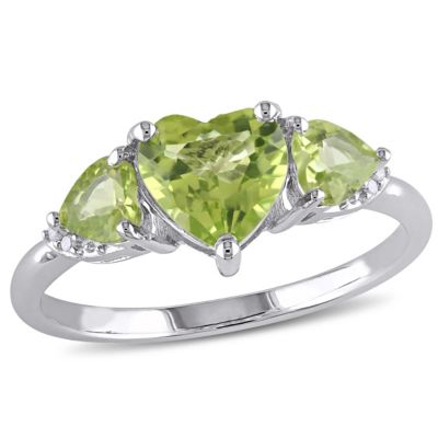 Peridot and Diamond Accent Triple Heart Ring Sterling Silver