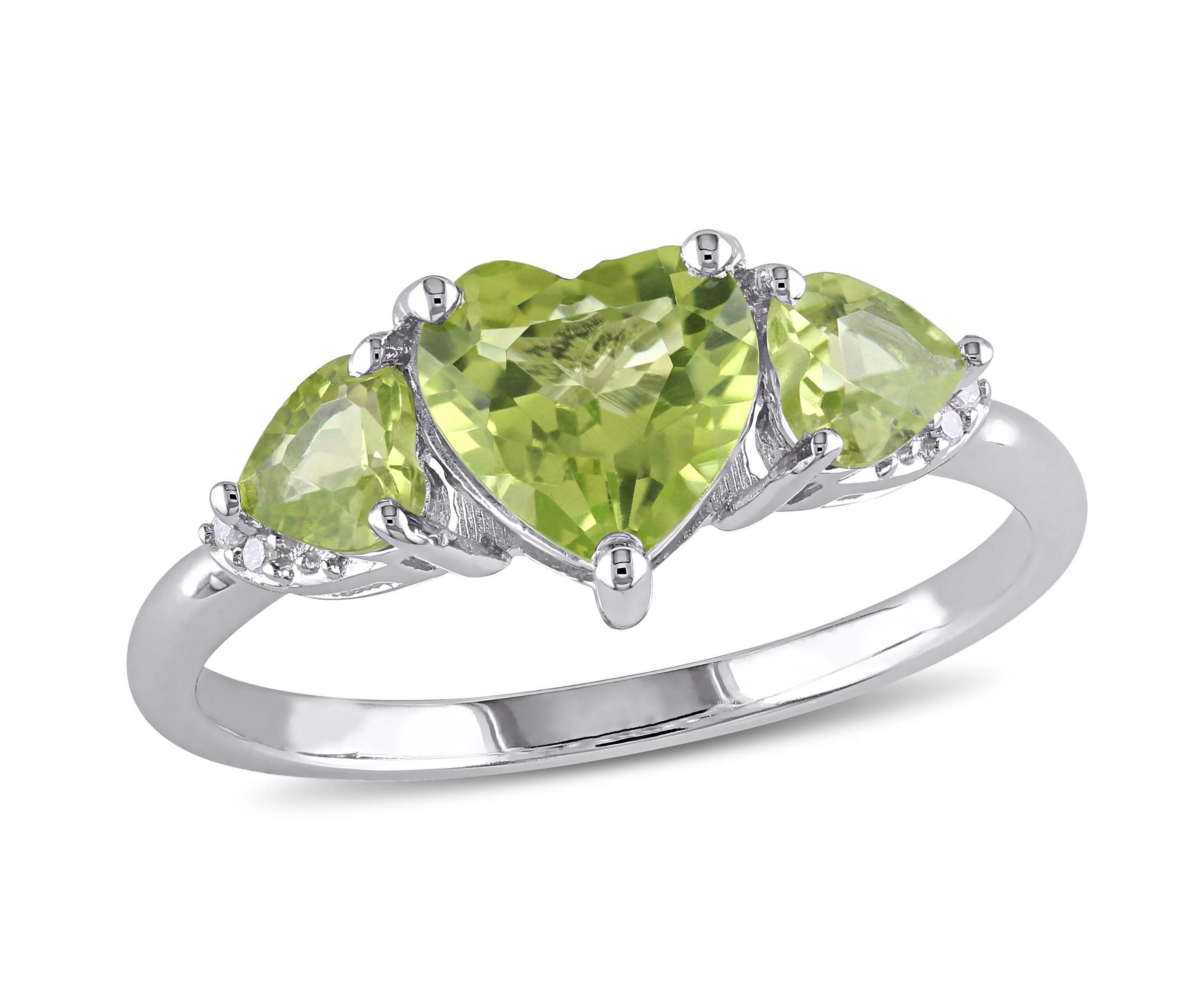 Peridot and Diamond Accent Triple Heart Ring in Sterling Silver