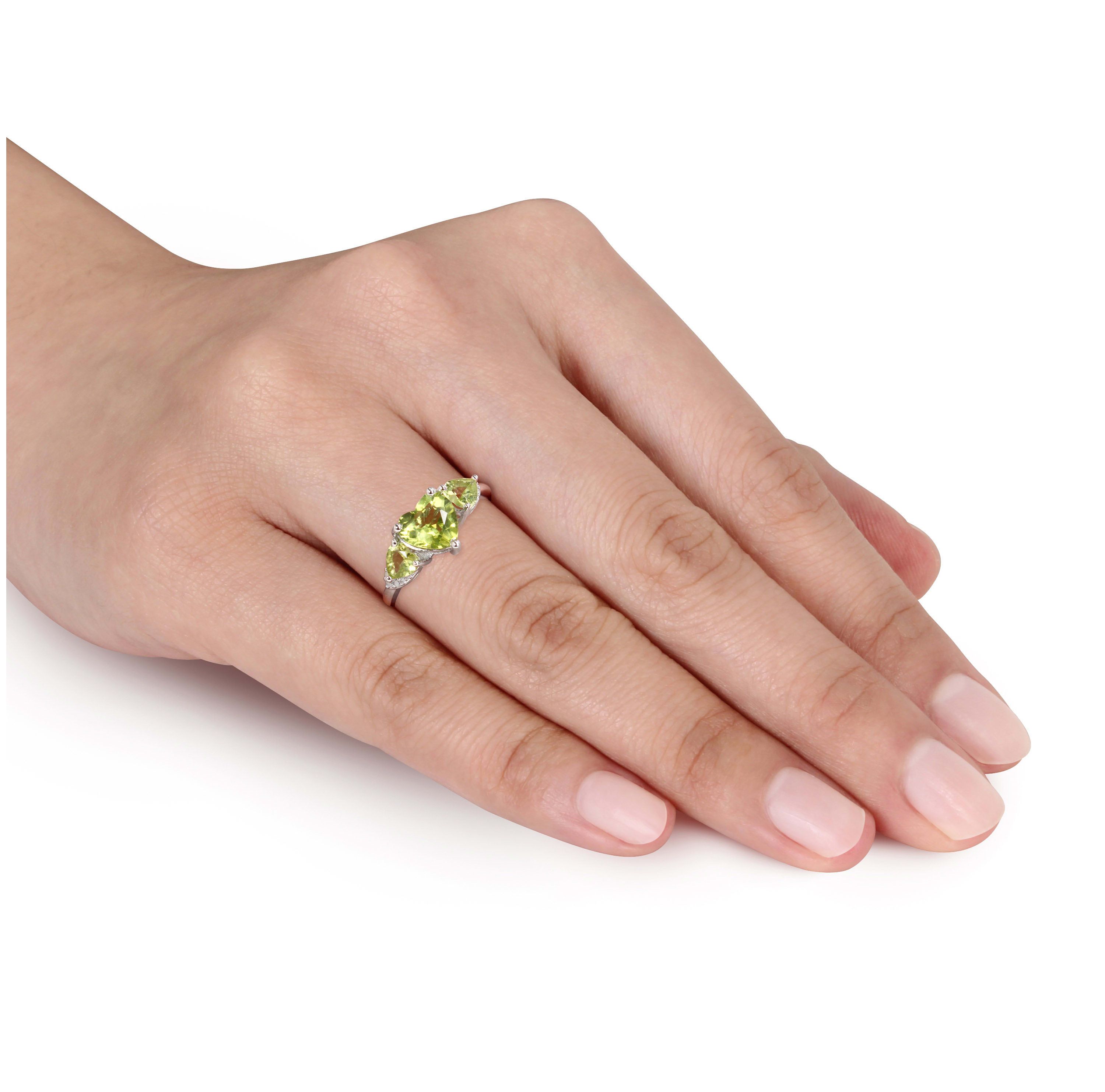 Peridot and Diamond Accent Triple Heart Ring in Sterling Silver
