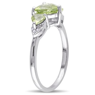 Peridot and Diamond Accent Triple Heart Ring Sterling Silver