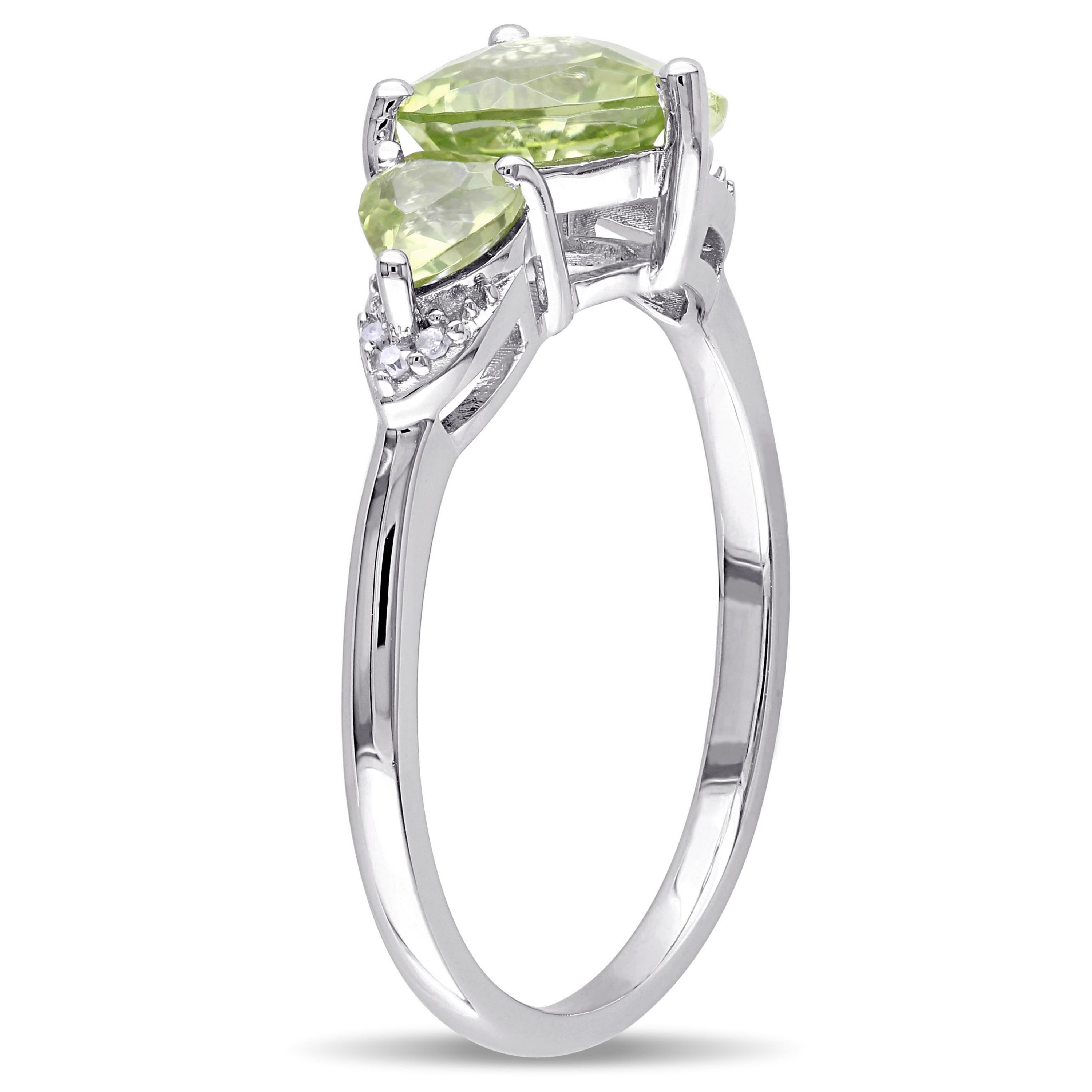 Peridot and Diamond Accent Triple Heart Ring in Sterling Silver