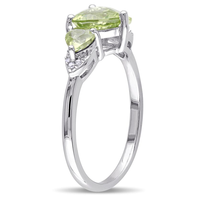 Peridot and Diamond Accent Triple Heart Ring in Sterling Silver