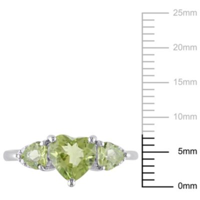 Peridot and Diamond Accent Triple Heart Ring Sterling Silver