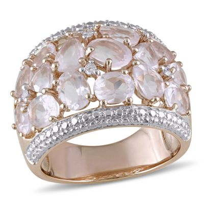 Belk & Co Rose Quartz and Diamond Accent Floral Ring in Rose Plated Sterling Silver, Pink, 6.5 -  0620400400660