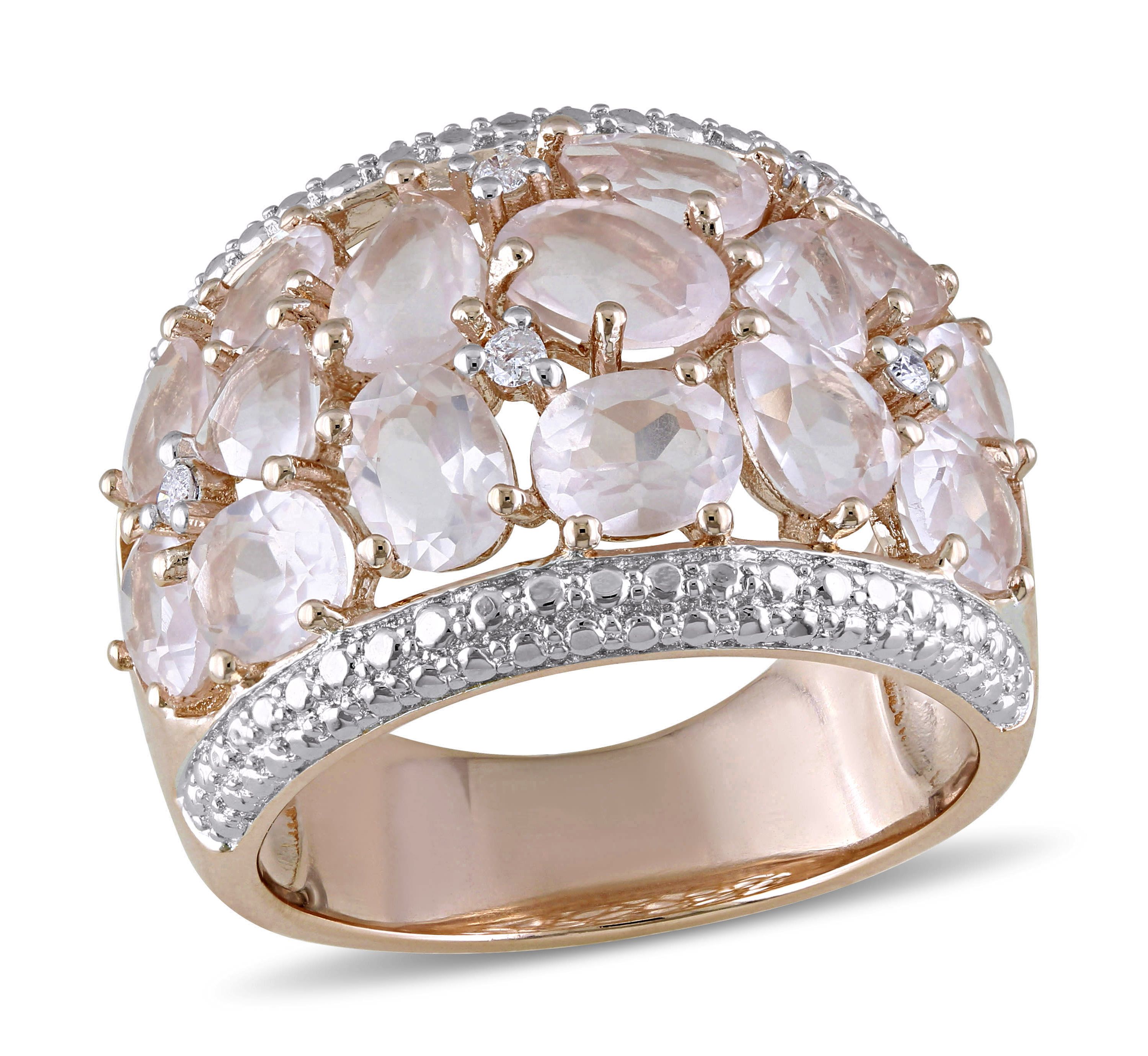 Rose Quartz and Diamond Accent Floral Ring in Rose Plated Sterling Silver