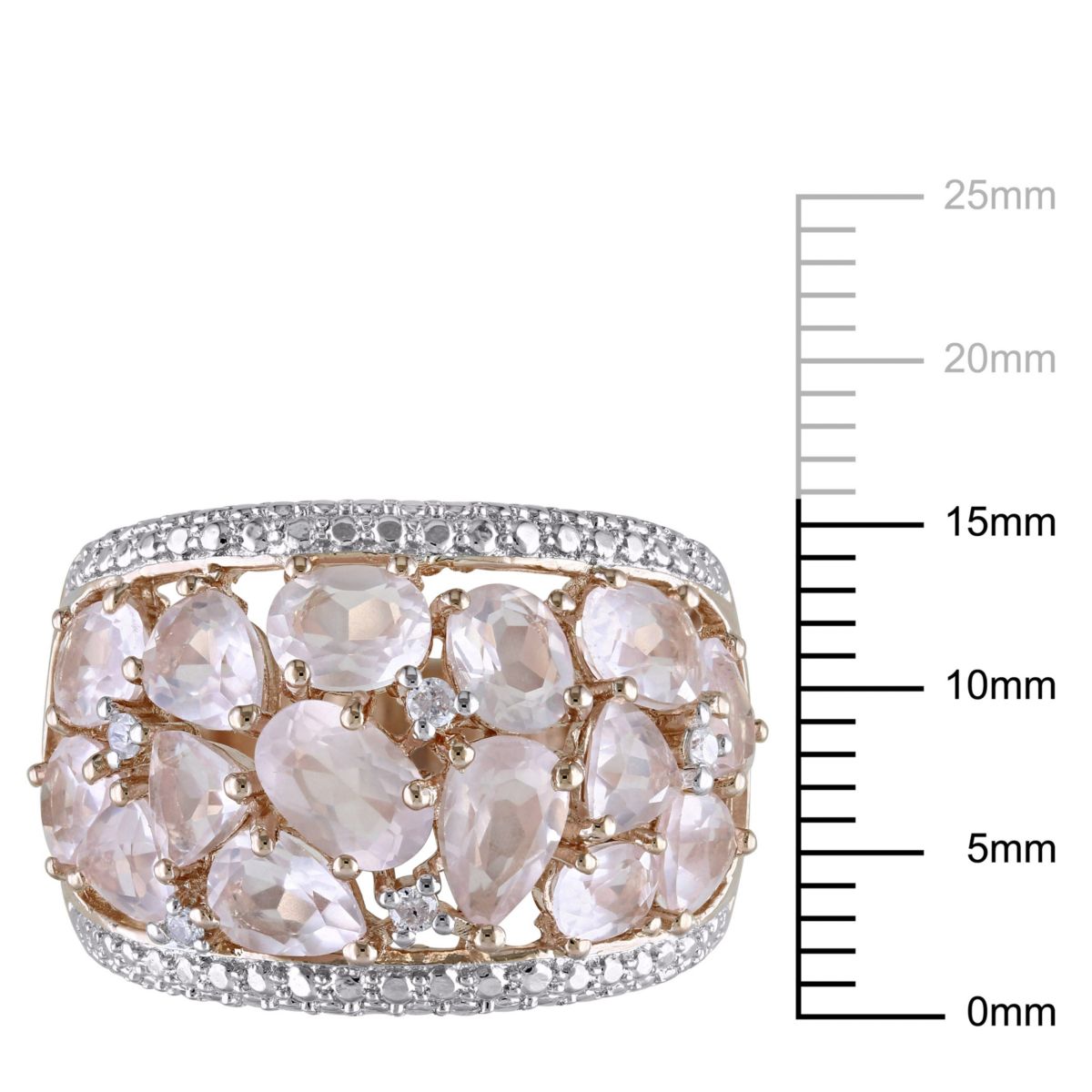 Rose Quartz and Diamond Accent Floral Ring in Rose Plated Sterling Silver
