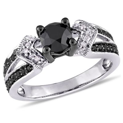 Belk & Co 1 ct. t.w. Black and White Diamond Split Shank Engagement Ring in Sterling Silver with Black Rhodium, 6